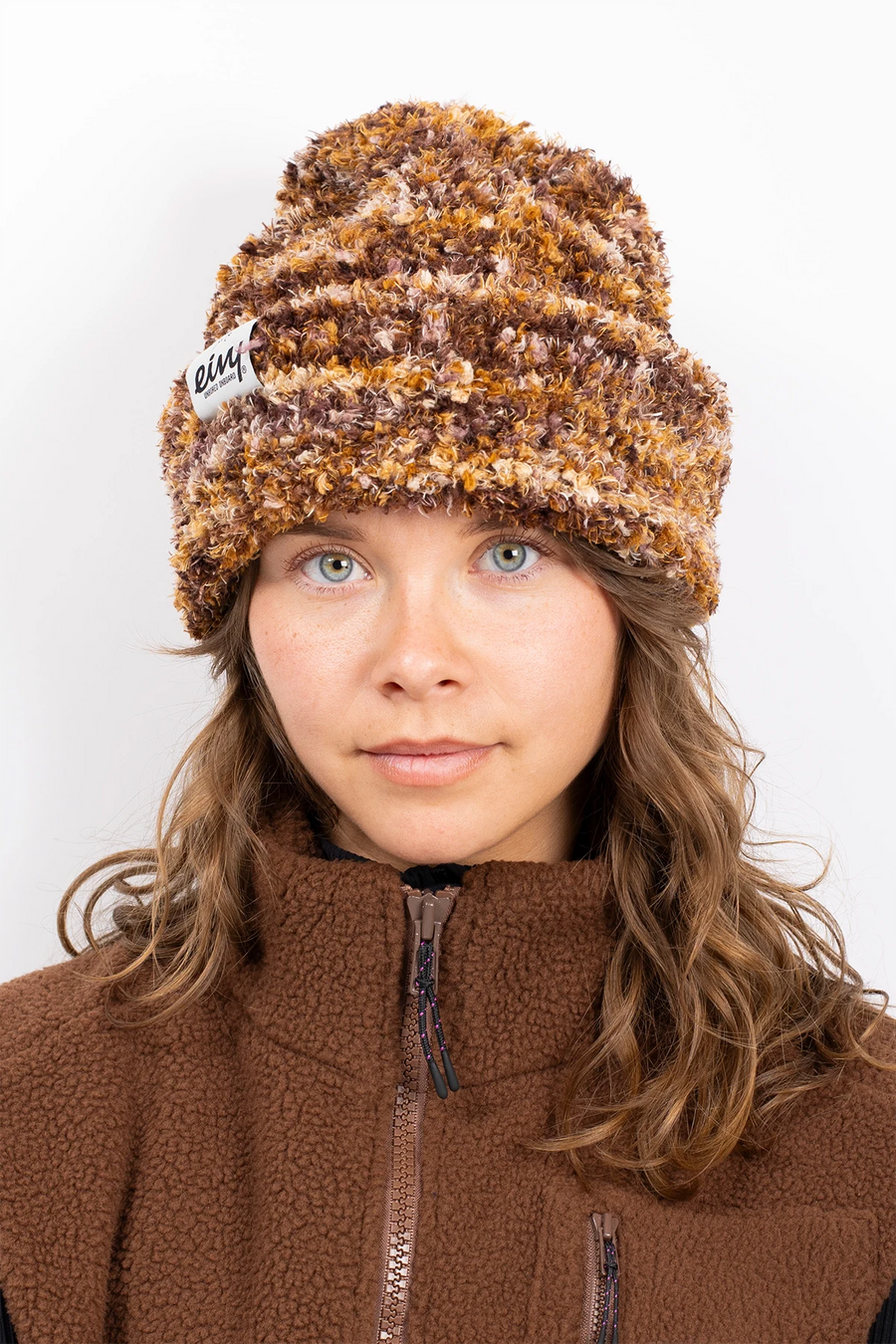 Boucle Knit Beanie - Brown
