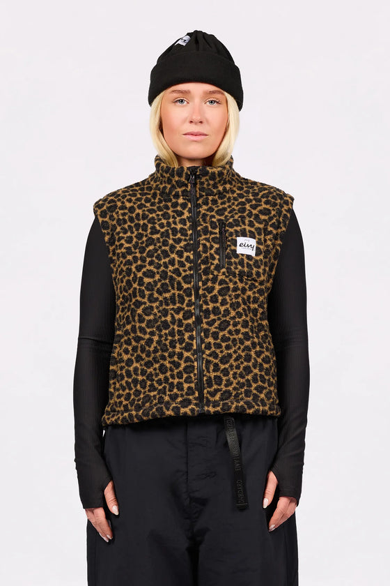 Boxy Sherpa Vest Leopard – teddyväst dam, kort fleeceväst i sherpa