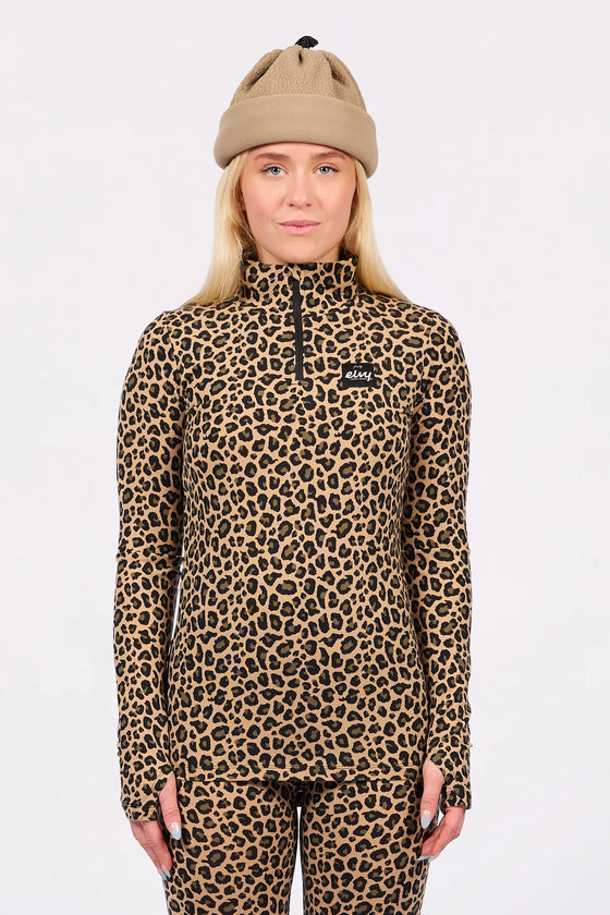 Journey Merino Wool Top Leopard – women's merino base layer top with zip