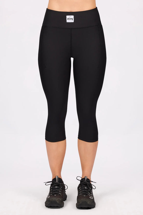 Pocket Rib 3/4 Tights Black – women's ribbed 3/4 base layer leggings