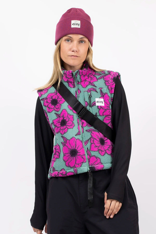 Boxy Sherpa Vest - Turquoise Flower