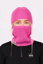 Foldable Knit Balaclava Beanie - True Pink