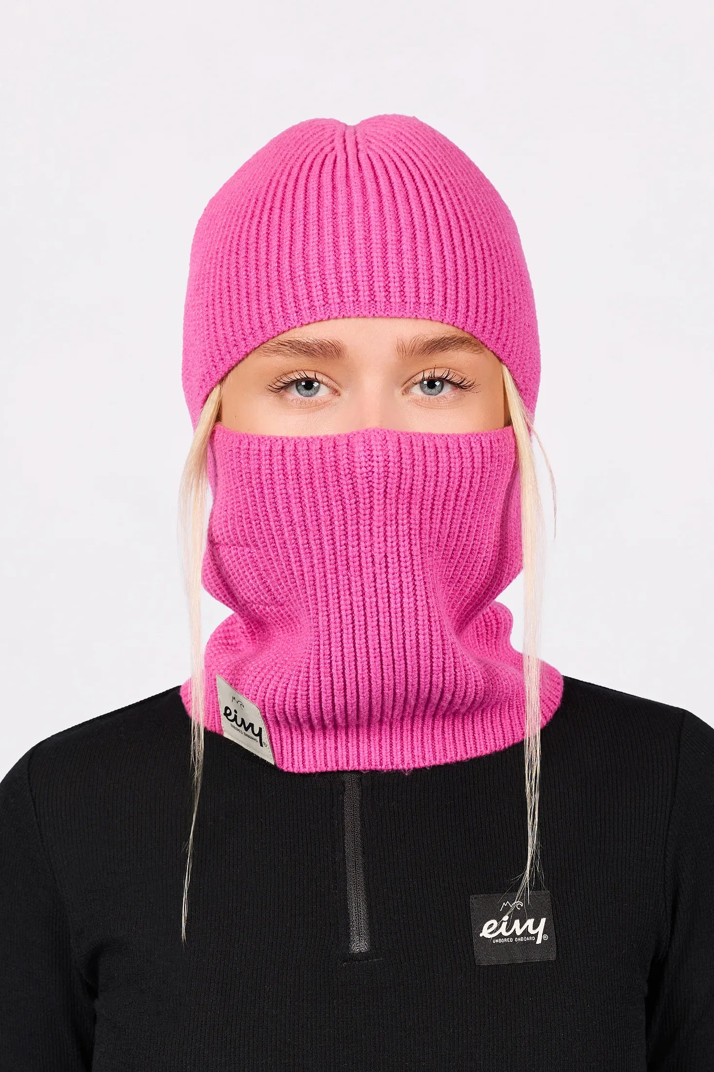 Foldable Knit Balaclava Beanie - True Pink