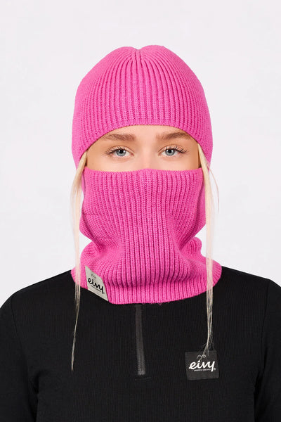 Foldable Knit Balaclava Beanie - True Pink