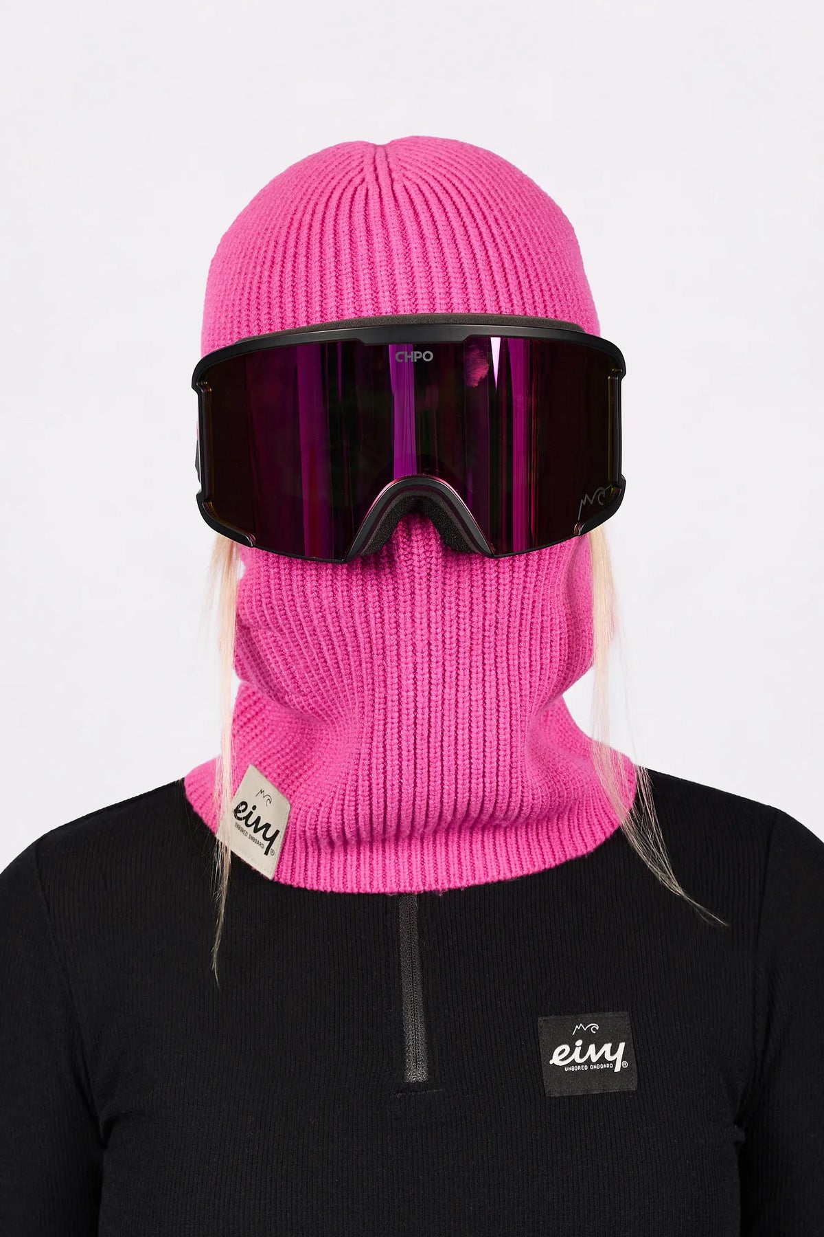 Foldable Knit Balaclava Beanie - True Pink