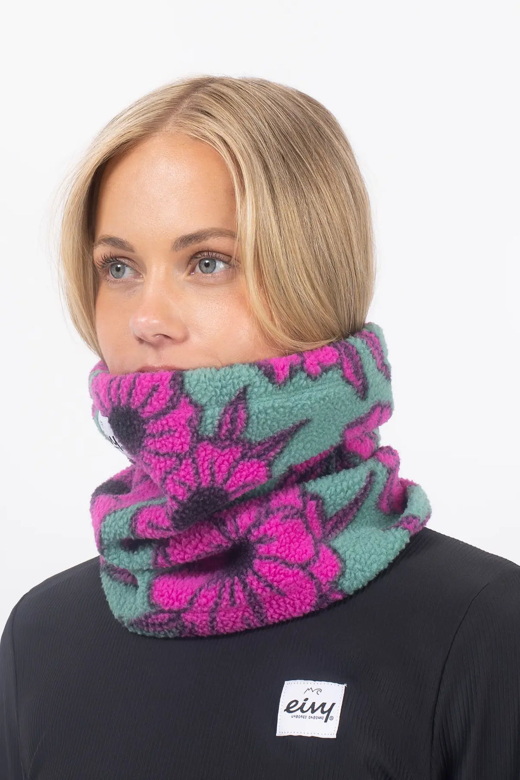 Beanie Sherpa Neckwarmer - Turquoise Flower