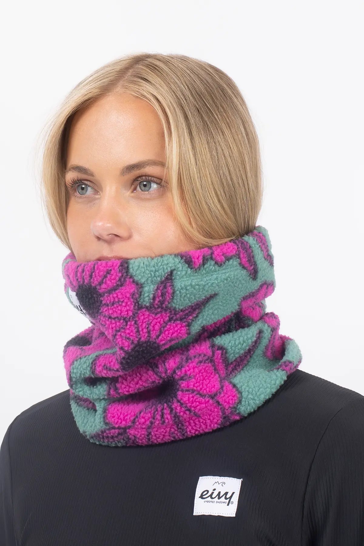 Beanie Sherpa Neckwarmer - Turquoise Flower