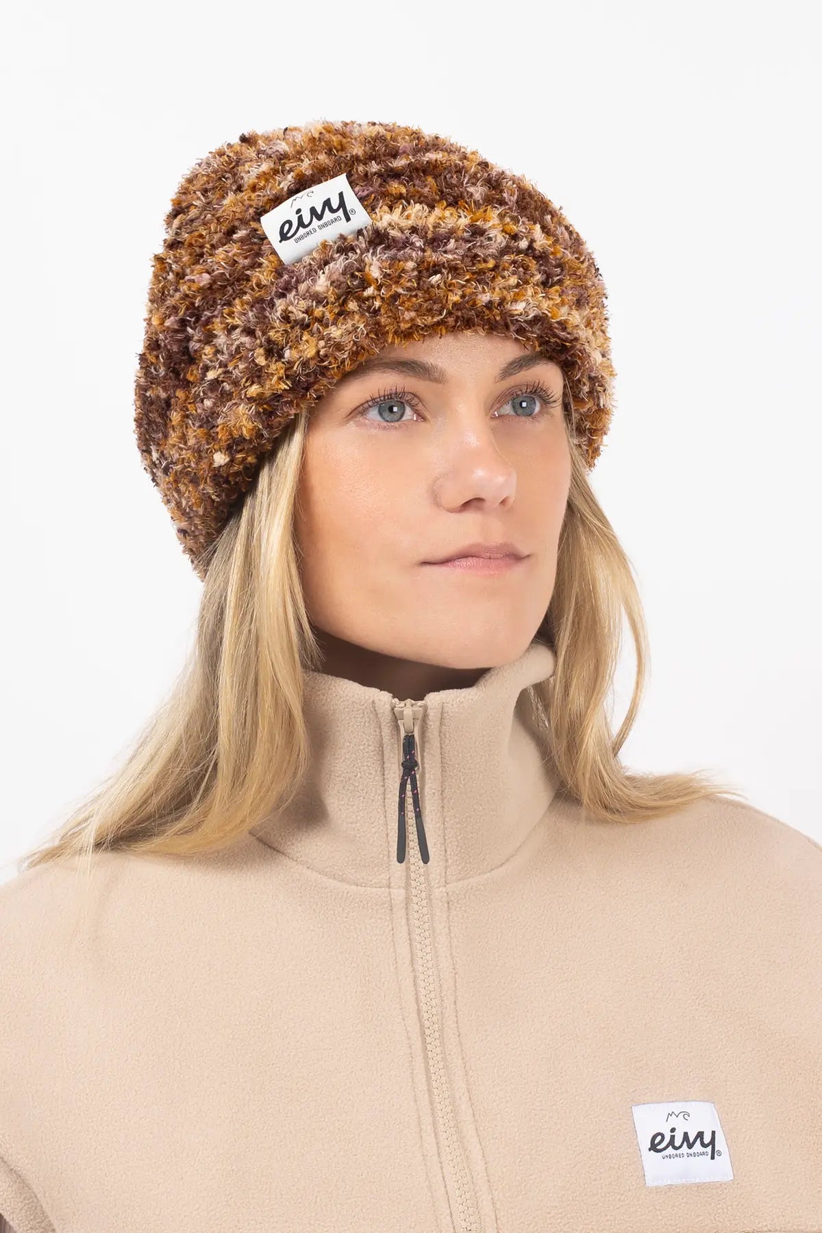 Boucle Knit Beanie - Brown