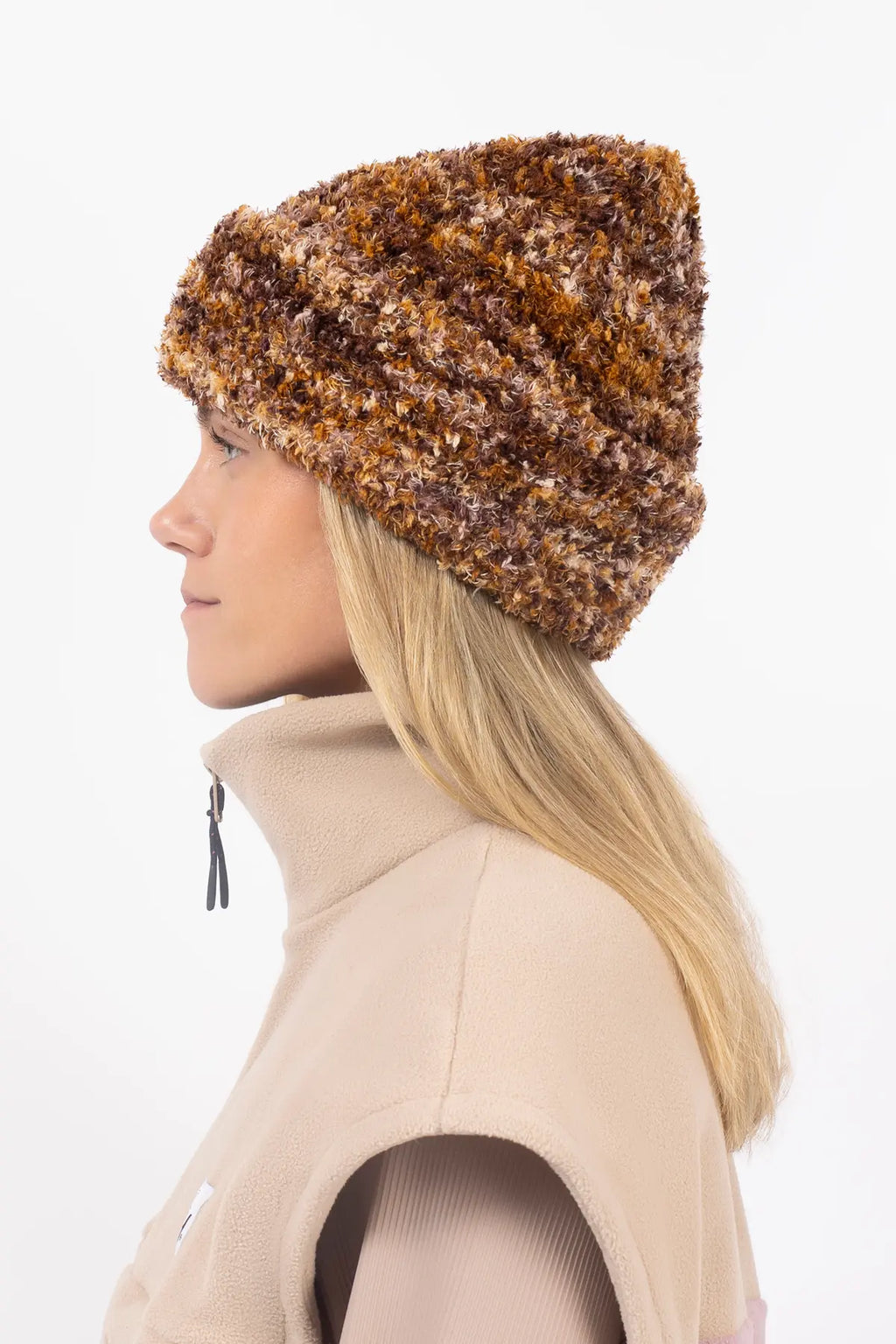 Boucle Knit Beanie - Brown