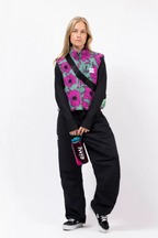 Boxy Sherpa Vest - Turquoise Flower