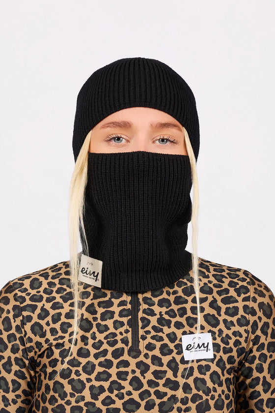Foldable Knit Balaclava Beanie - Black