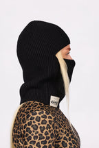 Foldable Knit Balaclava Beanie - Black