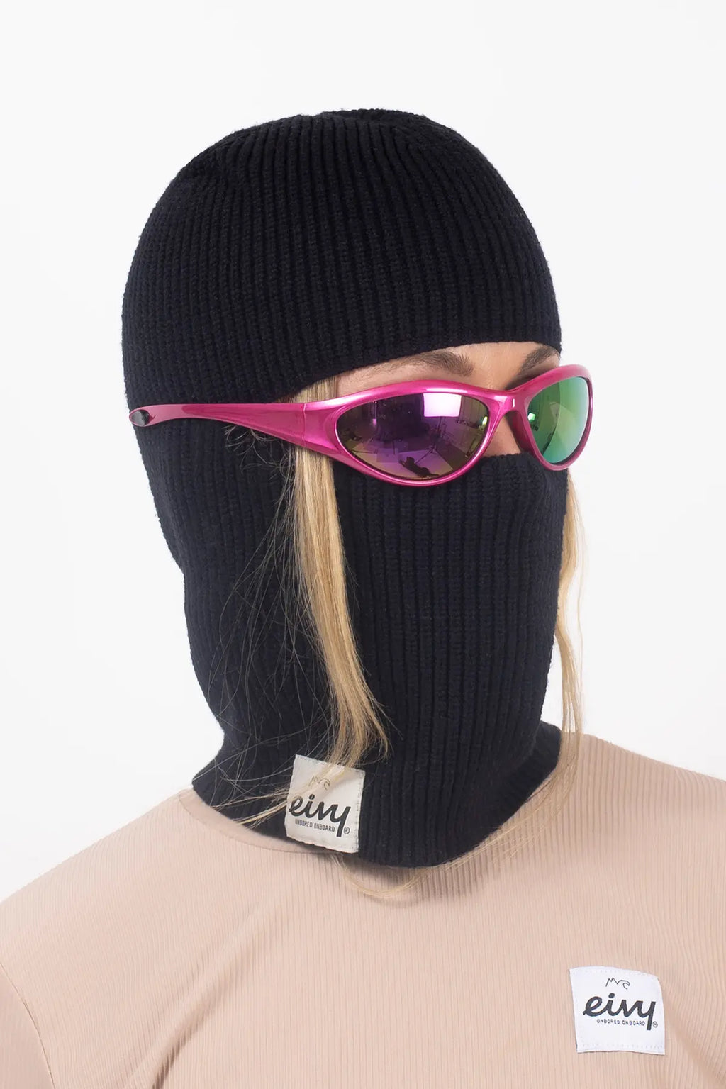 Foldable Knit Balaclava Beanie - Black