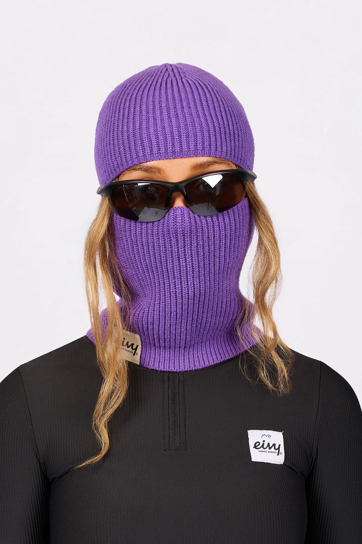 Foldable Knit Balaclava Beanie - Grape