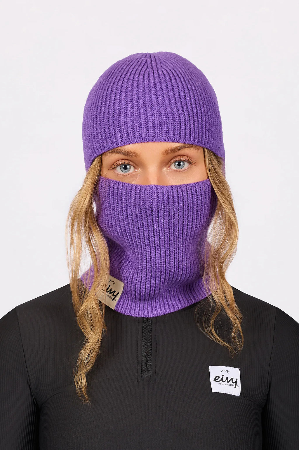 Foldable Knit Balaclava Beanie - Grape
