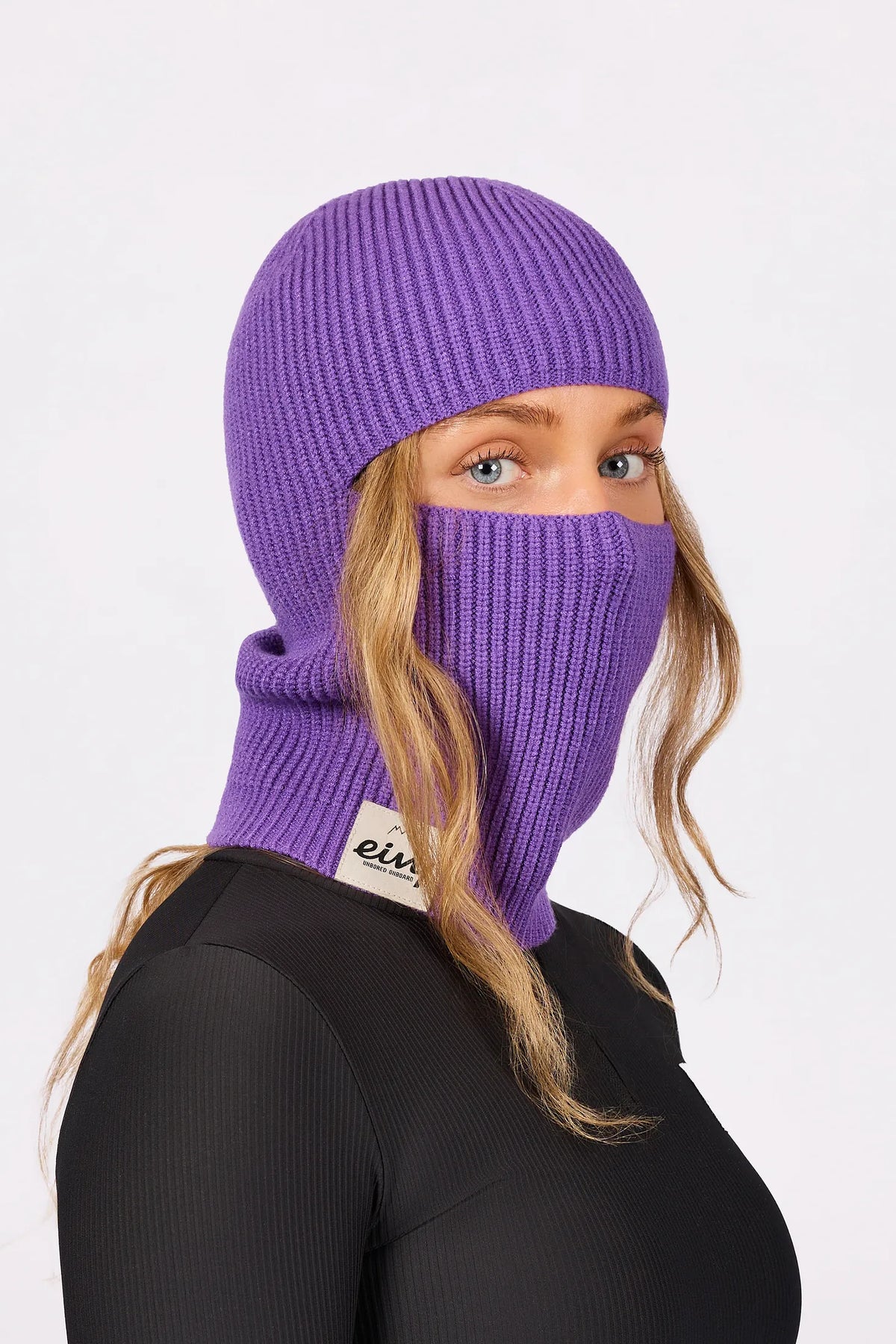 Foldable Knit Balaclava Beanie - Grape
