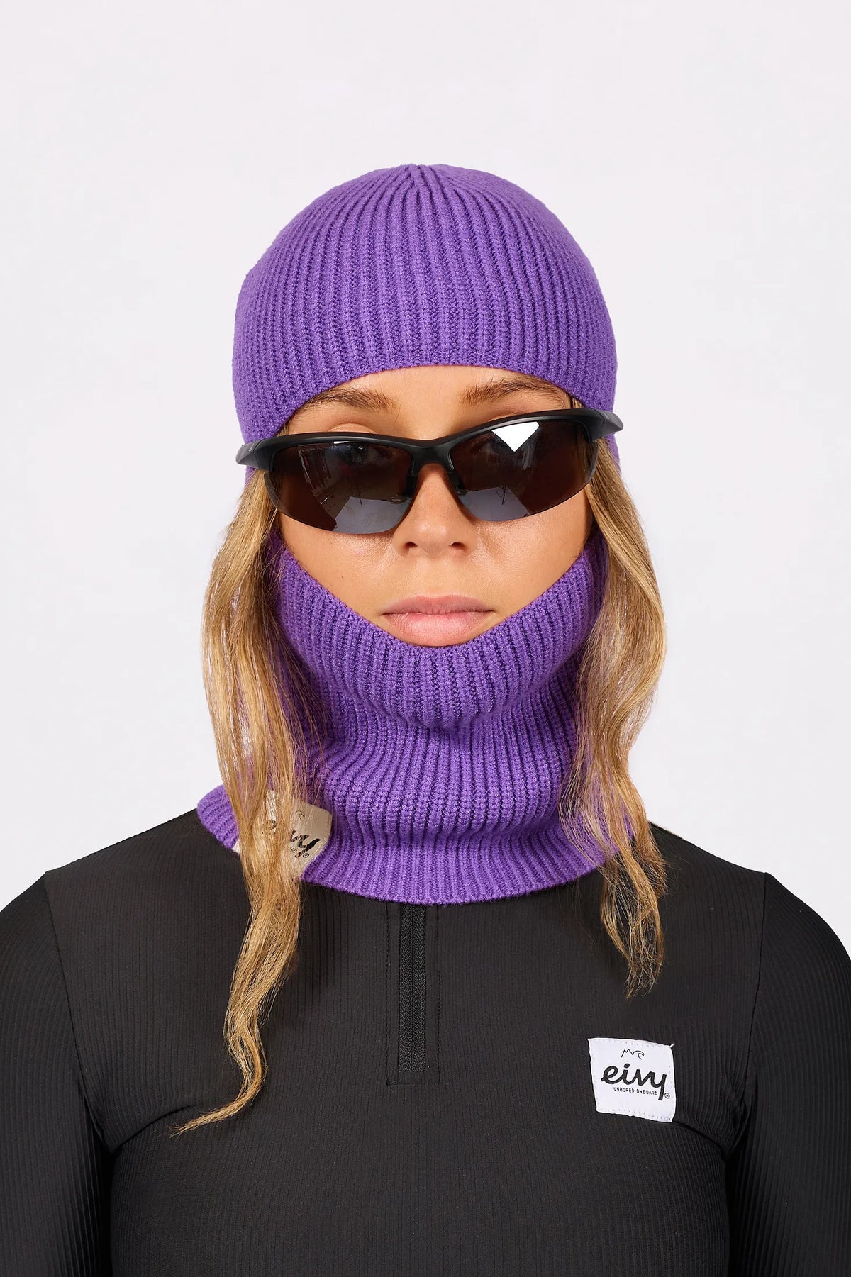 Foldable Knit Balaclava Beanie - Grape
