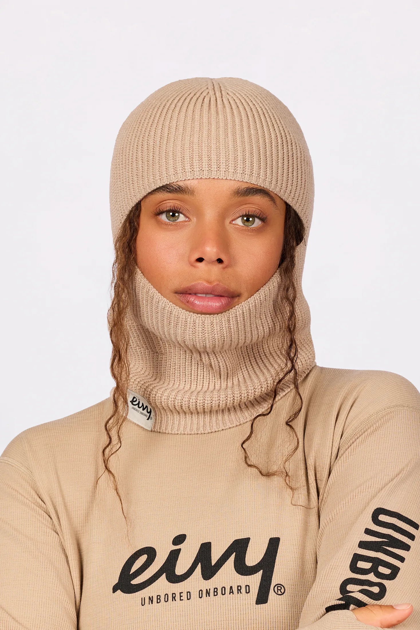 Foldable Knit Balaclava Beanie - Sand