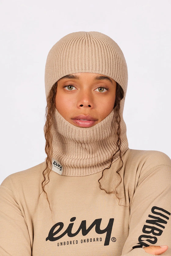 Foldable Knit Balaclava Beanie - Sand