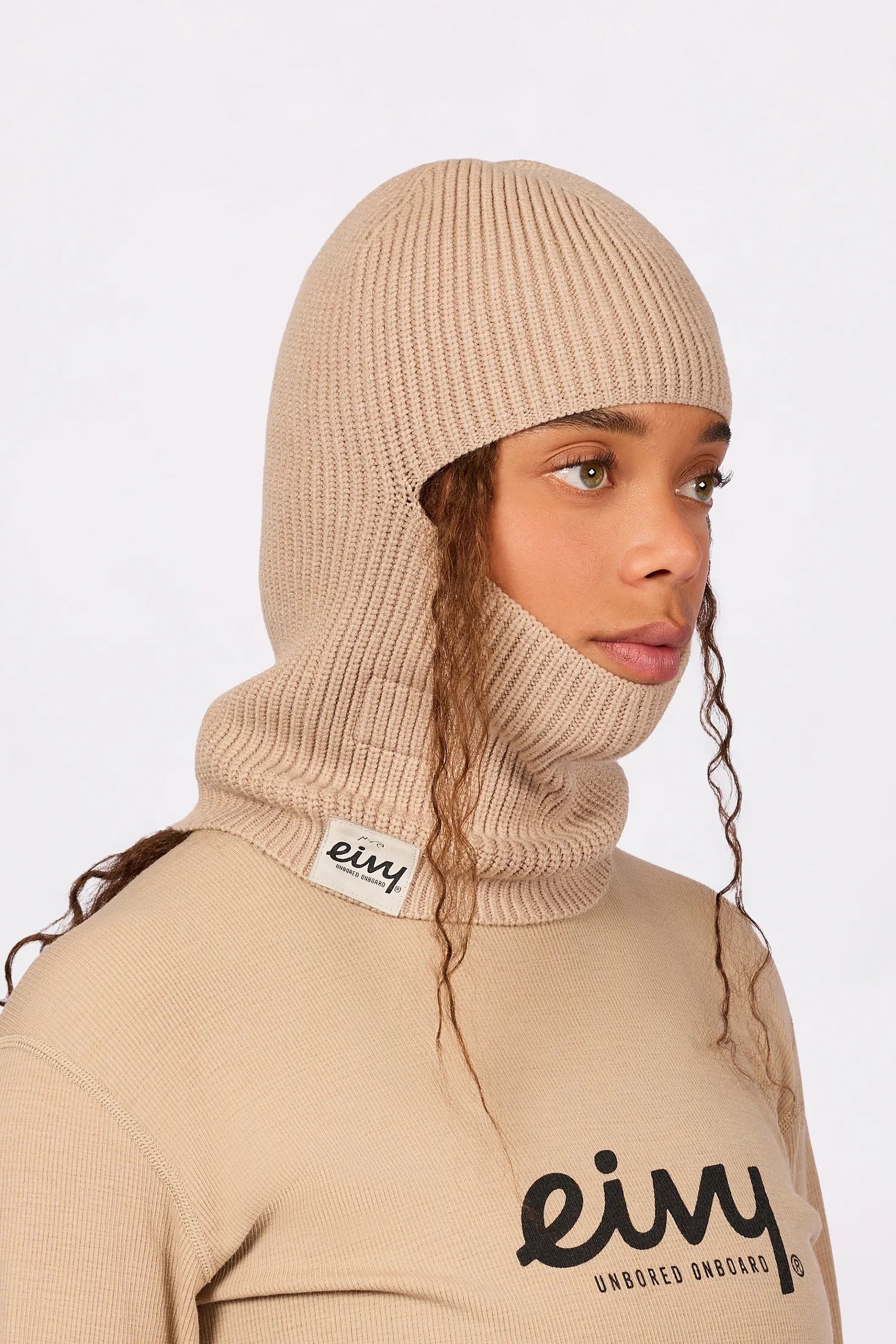 Foldable Knit Balaclava Beanie - Sand