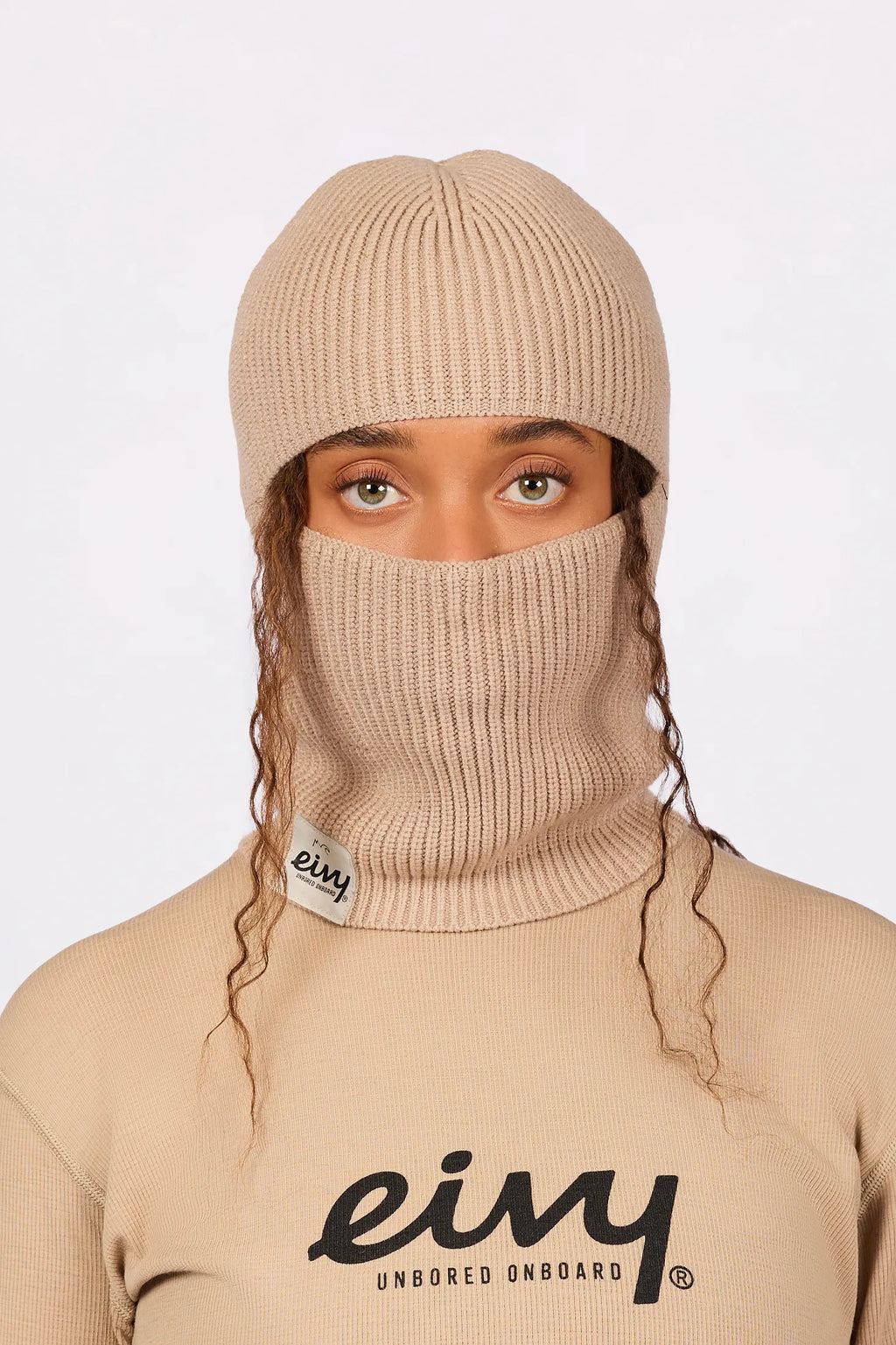 Foldable Knit Balaclava Beanie - Sand