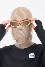Foldable Knit Balaclava Beanie - Sand