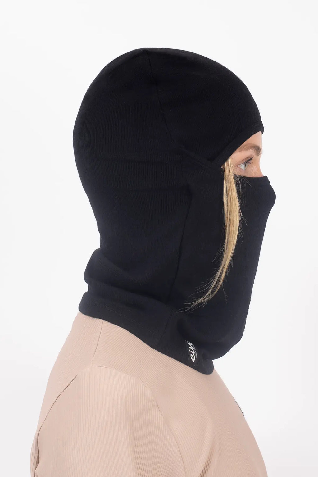 Hinge Merino Wool Rib Balaclava - Black