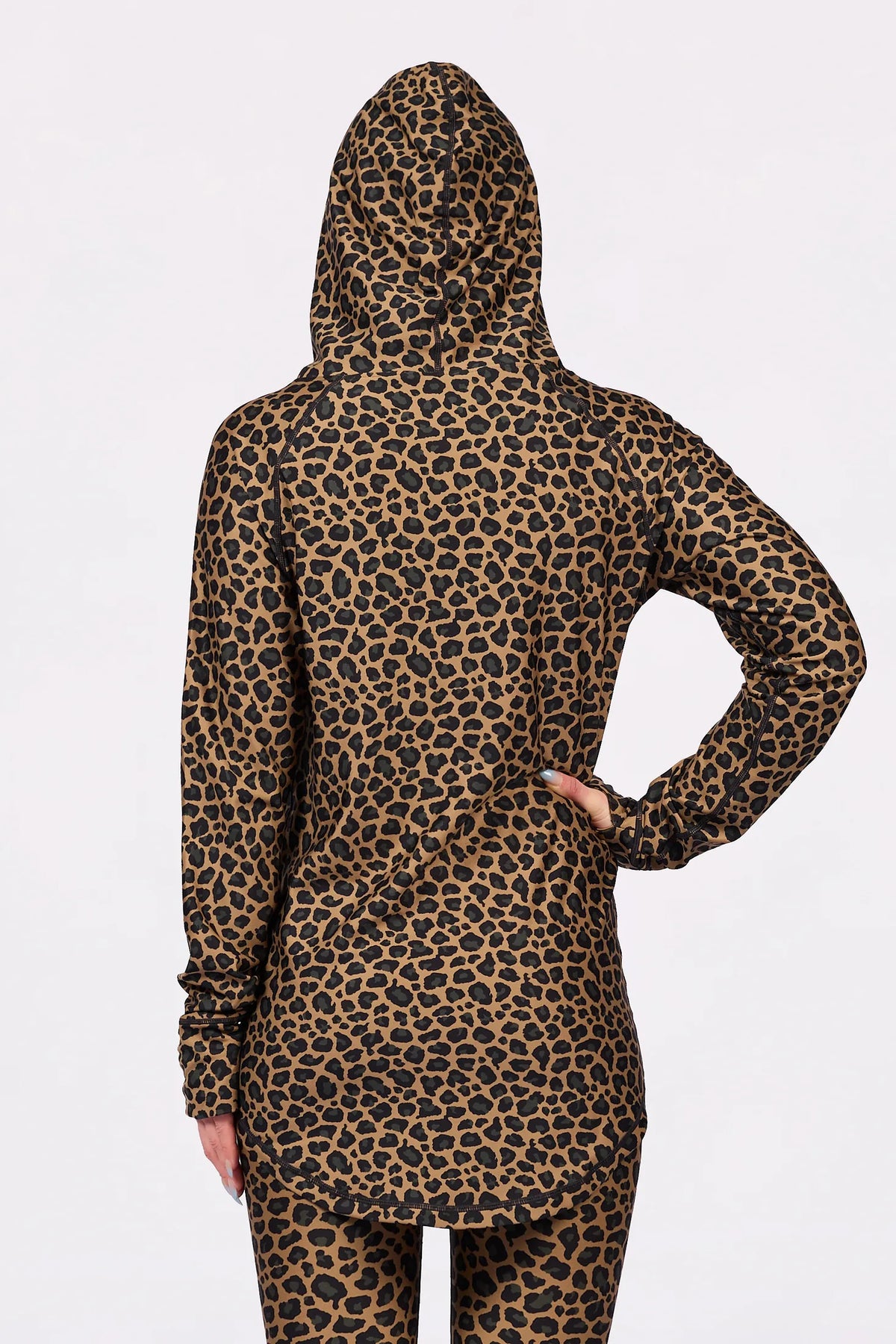 Icecold Hood Top Leopard – women's hooded base layer top, image 6
