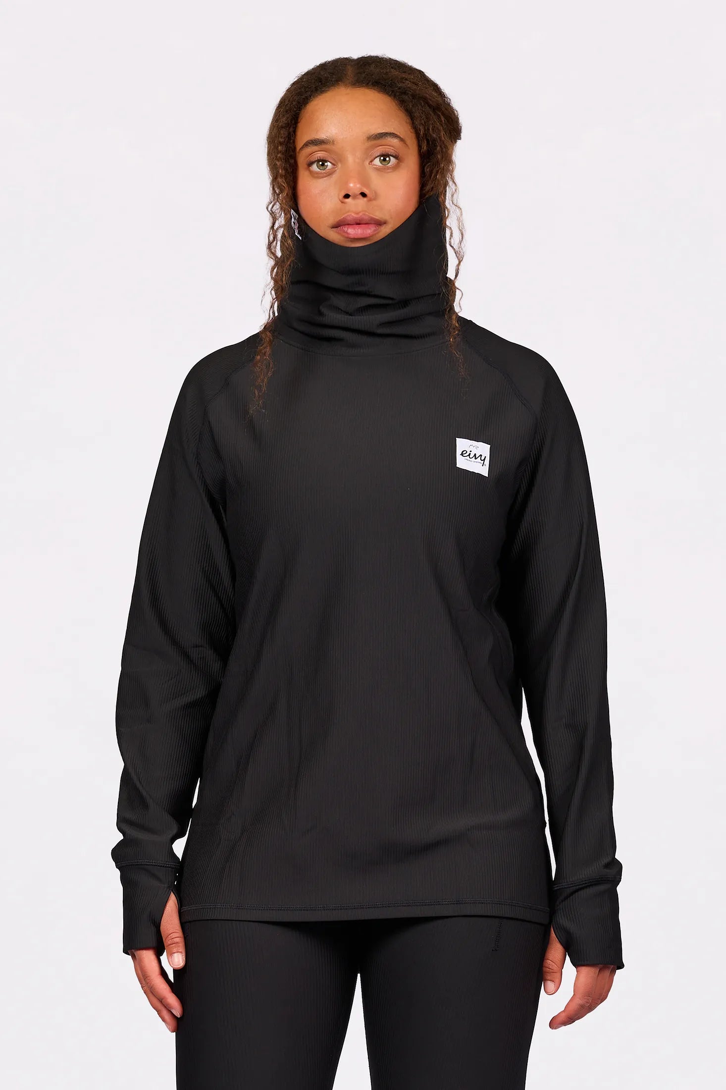 Loose Fit Gaiter Rib Top - Black