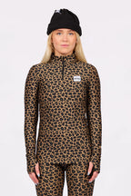Journey Top Leopard – women's base layer top with short zip