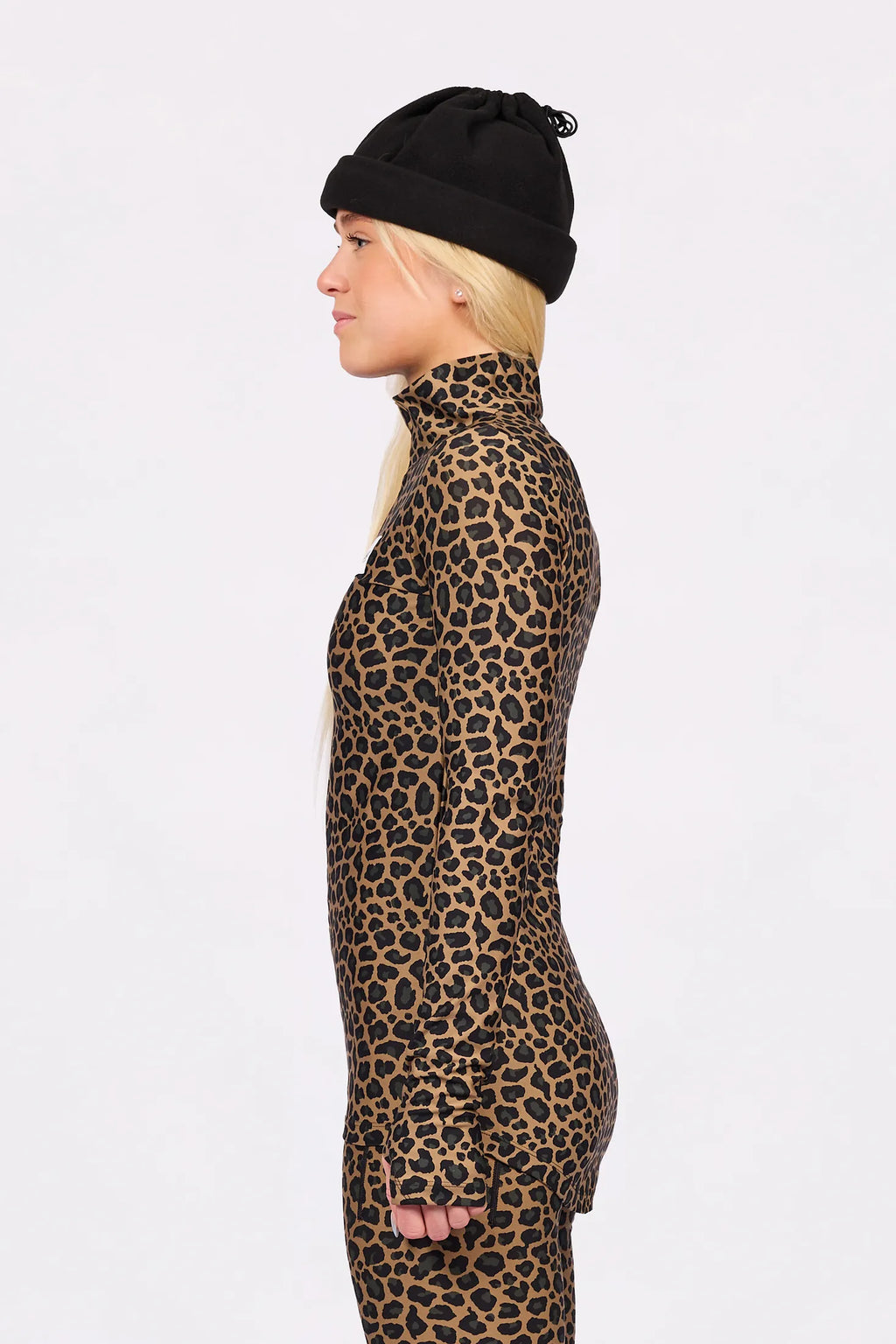 Journey Top Leopard – women's base layer top with short zip, image 4