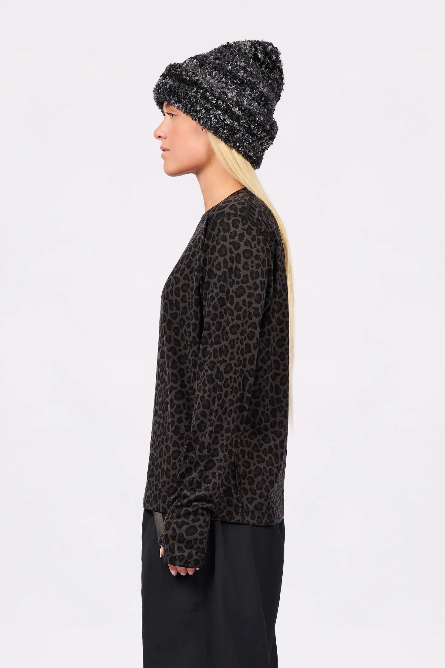 Loose Fit Merino Wool Top - Black Leopard