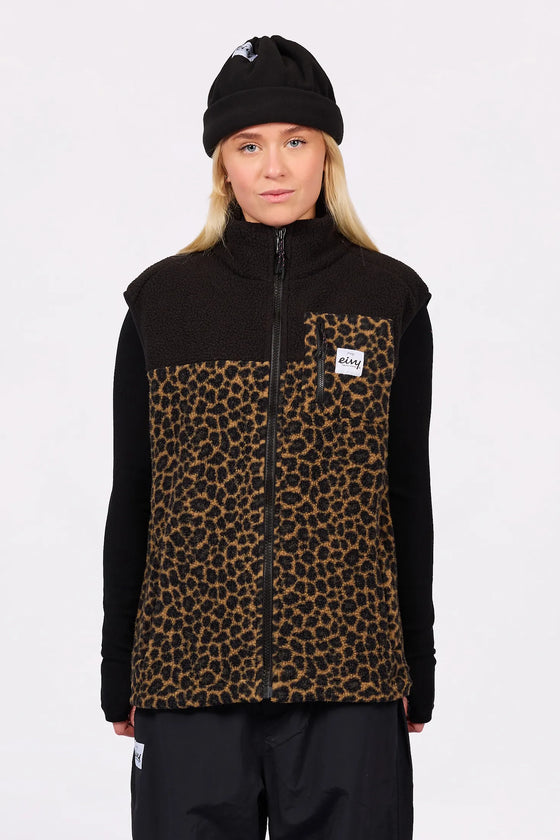 Lumberjackie Sherpa Vest Leopard – women's sherpa fleece gilet