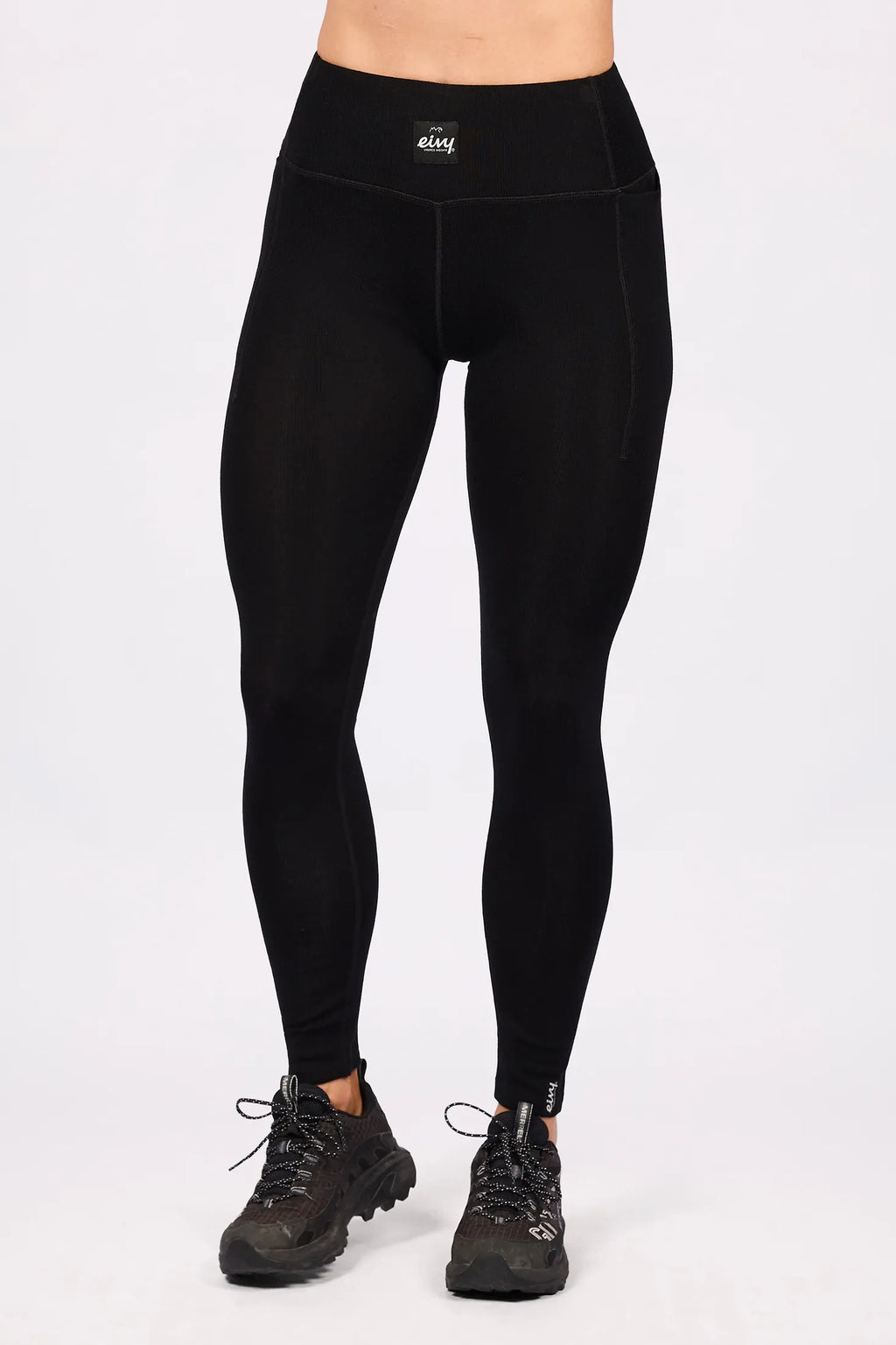 Pocket Merino Wool Rib Tights - Black