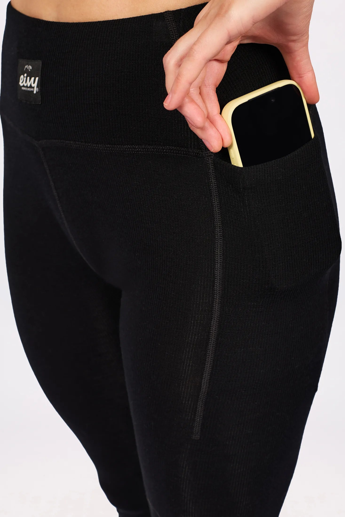 Pocket Merino Wool Rib Tights - Black