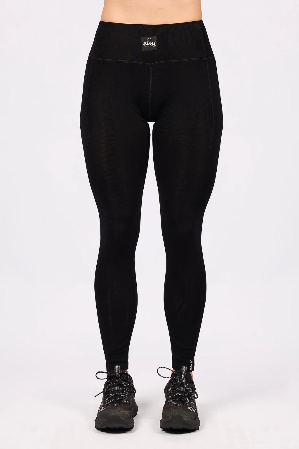 Pocket Merino Wool Rib Tights - Black