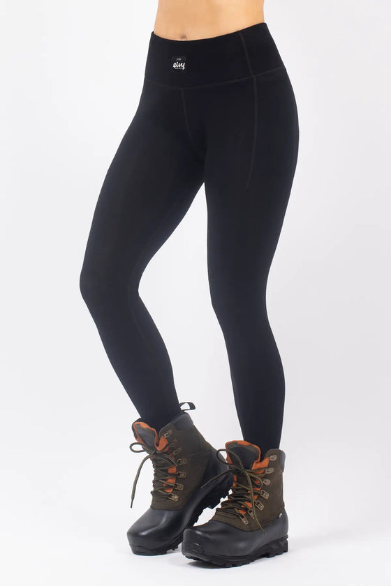 Pocket Merino Wool Rib Tights - Black