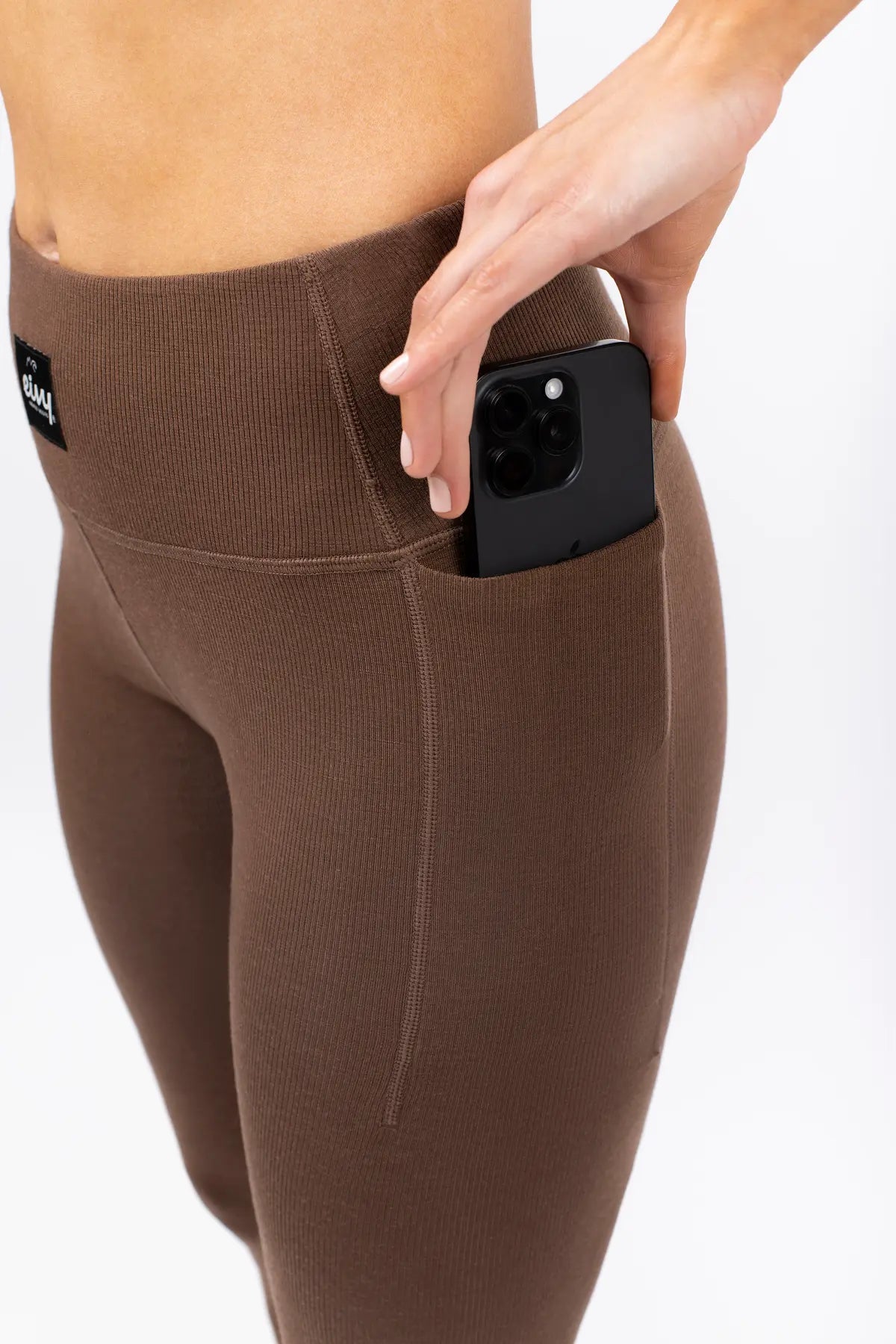 Pocket Merino Wool Rib Tights - Brown