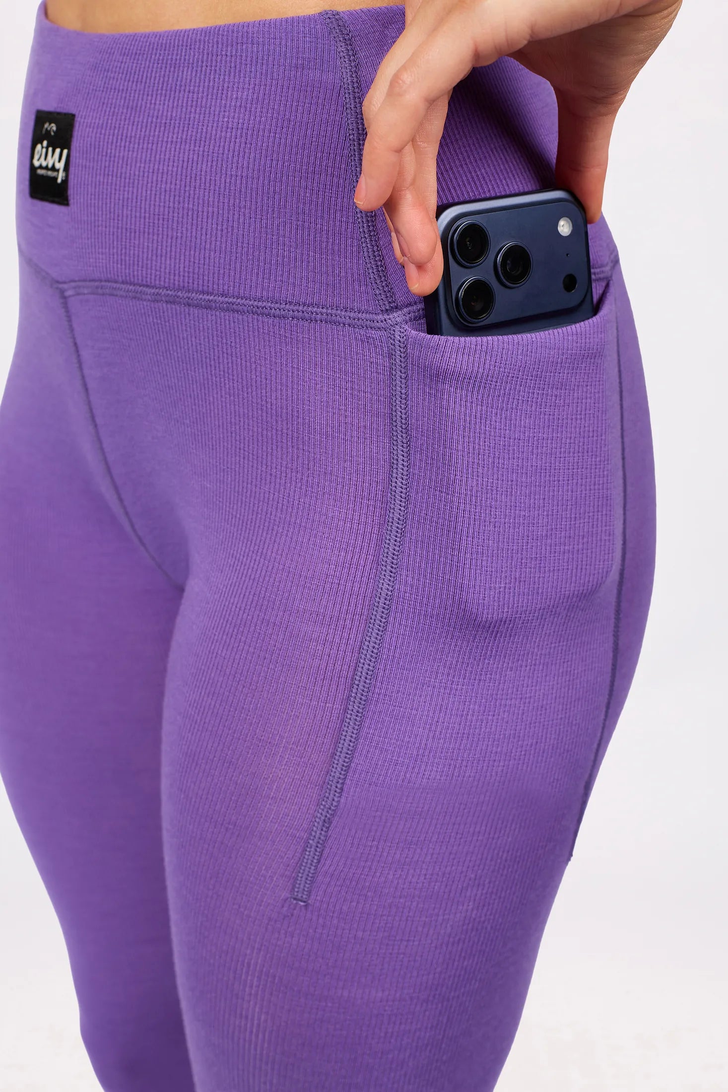 Pocket Merino Wool Rib Tights - Grape