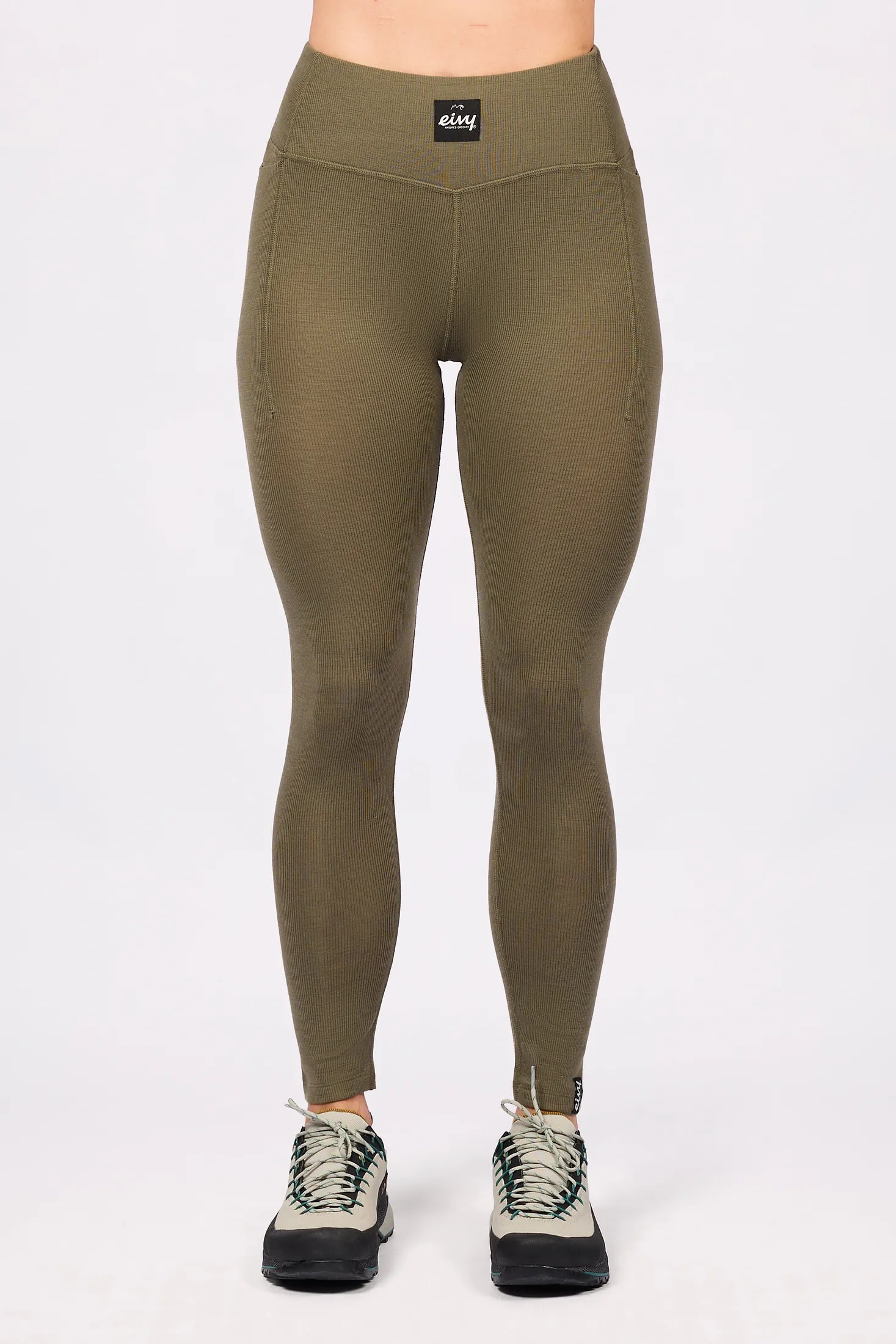 Pocket Merino Wool Rib Tights - Olive
