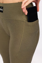 Pocket Merino Wool Rib Tights - Olive