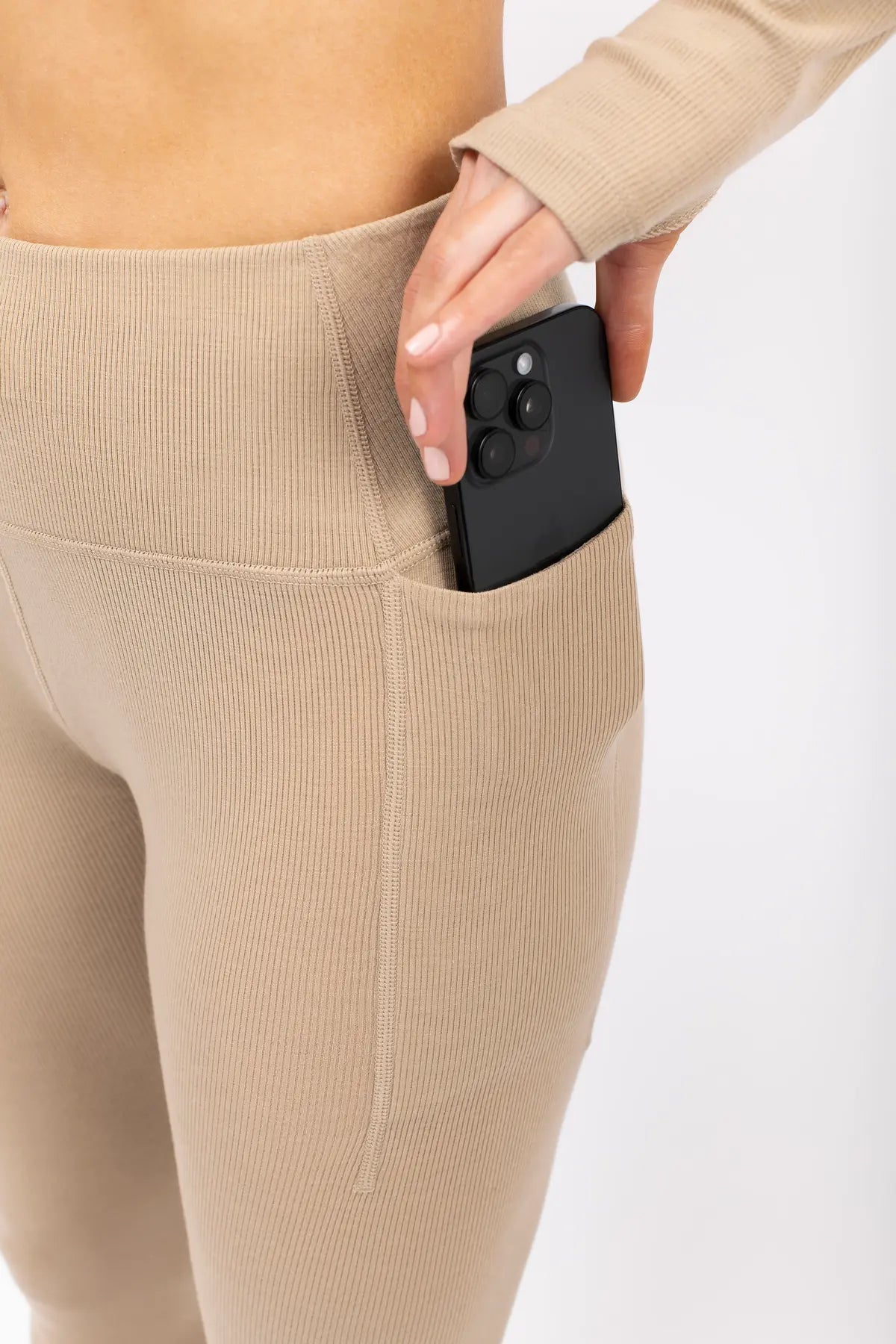 Pocket Merino Wool Rib Tights - Sand
