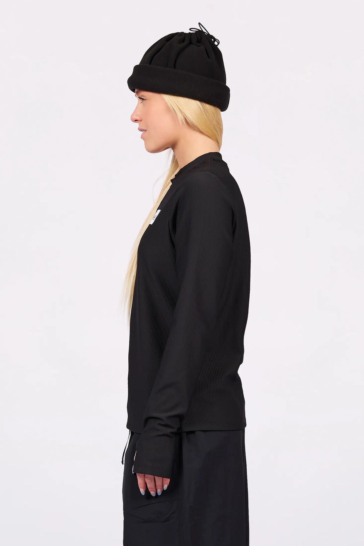 Versa Loose Fit Rib Top Black – women's ribbed long sleeve top, loose fit, image 5