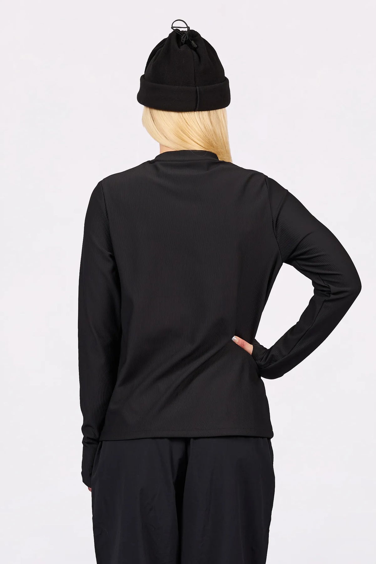 Versa Loose Fit Rib Top Black – women's ribbed long sleeve top, loose fit, image 6