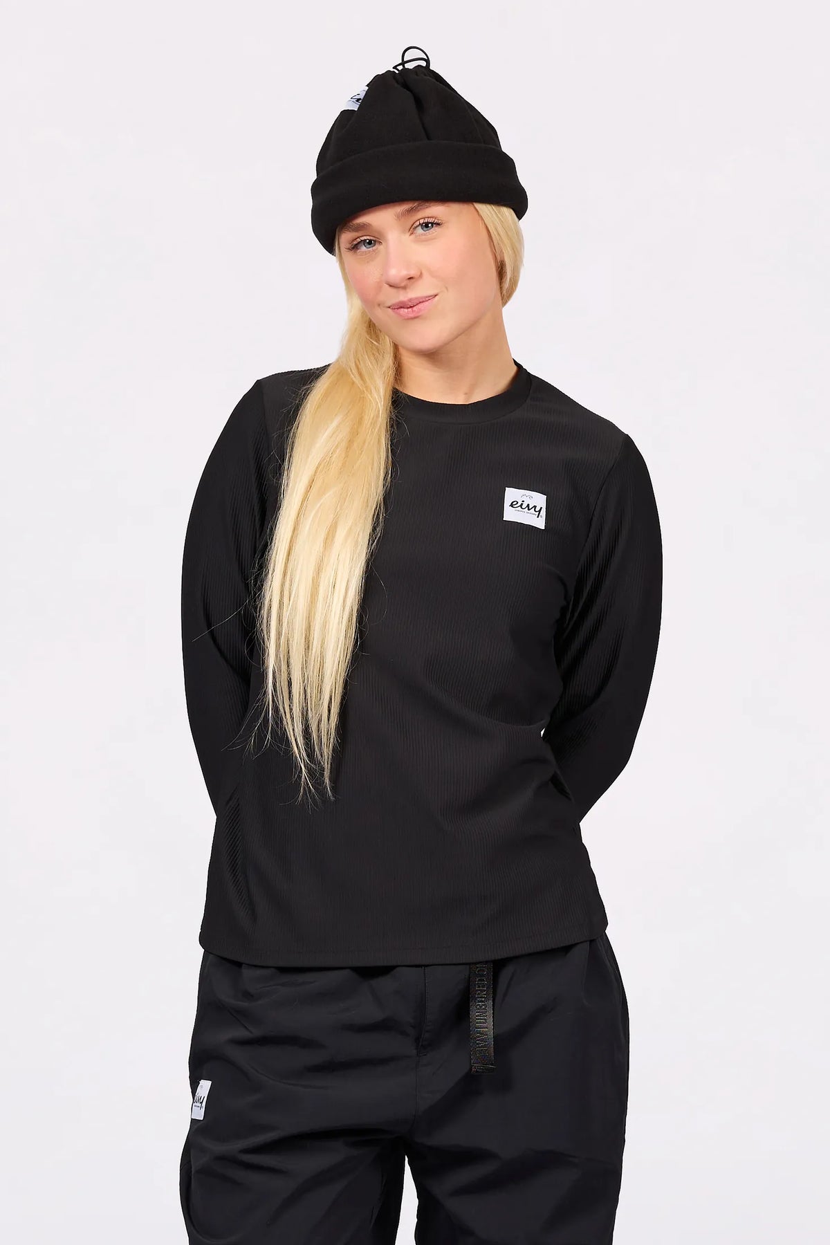 Versa Loose Fit Rib Top Black – women's ribbed long sleeve top, loose fit, image 4