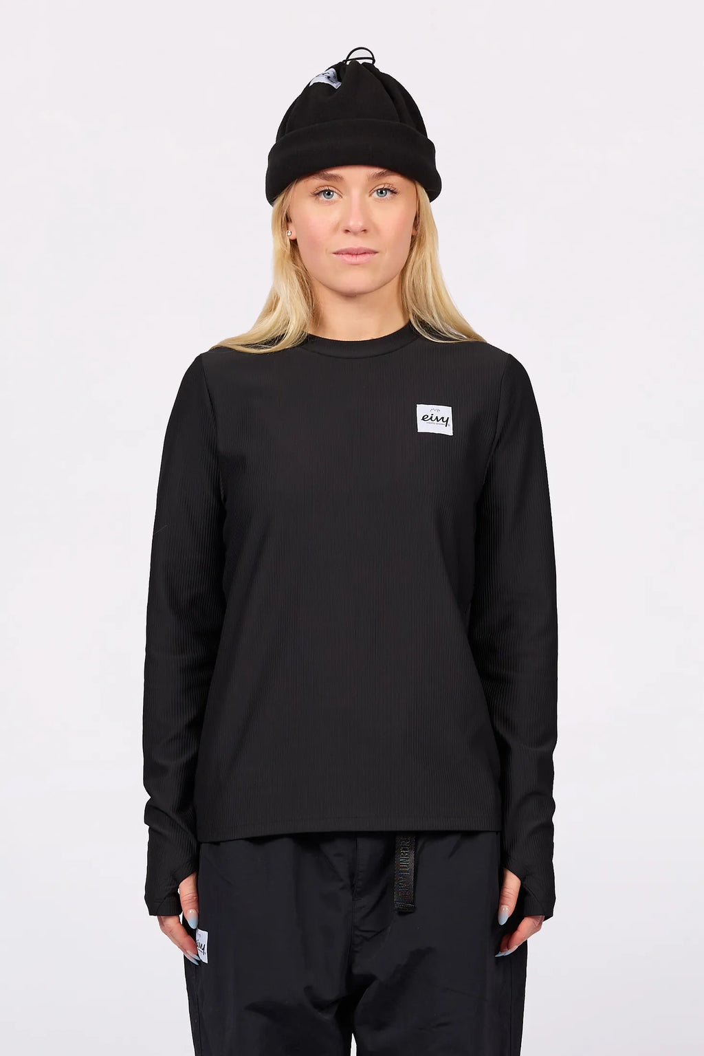 Versa Loose Fit Rib Top Black – women's ribbed long sleeve top, loose fit