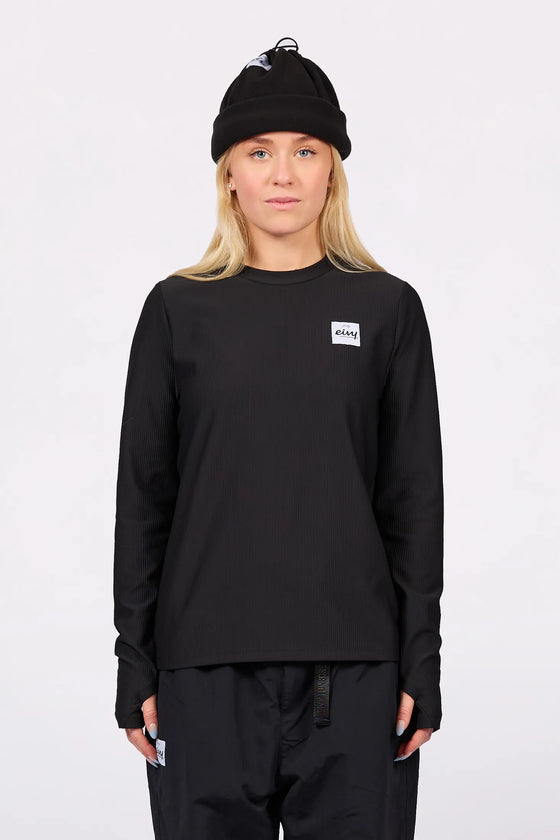 Versa Loose Fit Rib Top Black – haut côtelé manches longues femme, ample