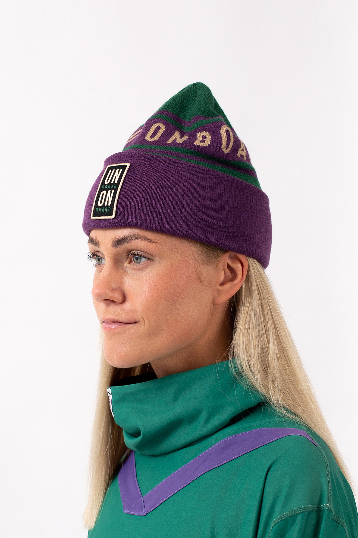 League Beanie - Green & Purple